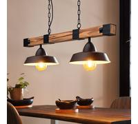 Eglo Lámpara colgante OLDBURY, con 2 bombillas de estilo industrial, lámpara colgada de acero y madera, negro, marrón rústico, E27, L 86 cm, certificado FSC