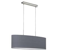 Eglo Lámpara colgante PASTERI, lámpara de suspensión textil con 2 bombillas, lámpara suspendida ovalada de acero y tela, color níquel mate, gris, casquillo E27, L 75 cm