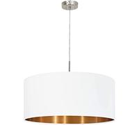 Eglo Lámpara colgante Pasteri, lámpara de techo textil de 1 foco, lámpara colgante de acero y tela, color níquel mate, blanco, cobre, portalámparas