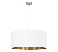 Eglo Lámpara colgante Pasteri, lámpara de techo textil de 1 foco, lámpara colgante de acero y tela, color níquel mate, blanco, cobre, portalámparas
