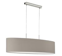 Eglo lámpara colgante Pasteri, lámpara textil colgante de 2 luces, luminaria ovalada de metal en plata y tela en topo, casquillo E27, largo 100 cm