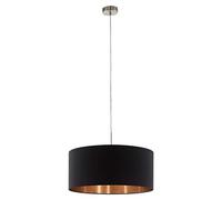 EGLO Lámpara colgante Pasteri, lámpara textil colgante de una luz | lámpara suspendida de acero y tela, color: níquel mate, negro, cobre, casquillo: E27, Ø: 53 cm
