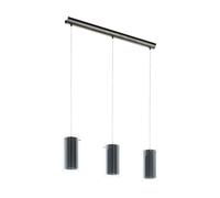 Eglo lámpara colgante Pinto Textil, pendiente de 3 luces para comedor, luminaria de metal en níquel mate, vidrio transprente con tejido gris, luz de comedor, casquillo E27, 82 cm
