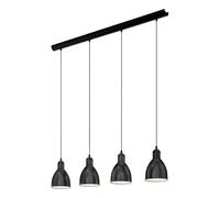 Eglo Lámpara colgante PRIDDY, lámpara de suspensión vintage con 4 bombillas en diseño industrial, lámpara colgada retro de acero, color negro, blanco, casquillo E27