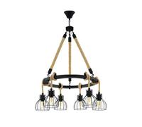 Eglo Lámpara colgante Rampside, lámpara vintage de 6 luces estilo industrial, colgante de acero y madera, color negro y marrón, casquillo E27