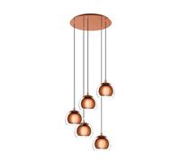 Eglo Lámpara colgante Rocamar 1, lámpara suspendida de 5 luces, lámpara de techo de acero y vidrio en cobre, transparente, lámpara para mesa de comedor, lámpara de salón colgante con casquillo E27
