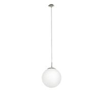 Eglo Lámpara colgante Rondo, iluminación de comedor de una luz, foco suspendida de metal en plata y vidrio opal mate blanco, casquillo E27, Ø 25 cm