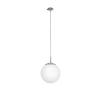 Eglo Lámpara colgante Rondo, iluminación de suspensión de una luz, foco suspendida de metal en plata y vidrio opal mate blanco, casquillo E27, Ø 20 cm