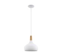 Eglo lámpara colgante Sabinar, lámpara en suspensión de 1 bombilla, lámpara colgante de acero y madera, color blanco, marrón, casquillo E27, diámetro 28 cm