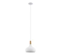 Eglo lámpara colgante Sabinar, lámpara en suspensión de 1 bombilla, lámpara colgante de acero y madera, color blanco, marrón, casquillo E27, diámetro 28 cm, certificado FSC