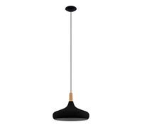 Eglo lámpara colgante Sabinar para comedor, láuminaria para sala y comedor | iluminador de metal en negro y madera en natural, FSC100HB, candil con casquillo E27, Ø 40 cm