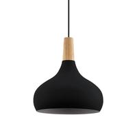 Eglo lámpara colgante Sabinar para comedor, luminaria para sala y comedor, iluminador de metal en negro y madera en natural, FSC100HB, candil con casquillo E27, Ø 28 cm