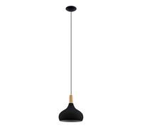 Eglo lámpara colgante Sabinar para comedor, luminaria para sala y comedor, iluminador de metal en negro y madera en natural, FSC100HB, candil con casquillo E27, Ø 28 cm