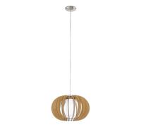 Eglo Lámpara colgante Stellato 1, 1 luz, vintage, acero, madera y vidrio, níquel mate, arce, blanco, para comedor y salón, casquillo E27, Ø 40 cm