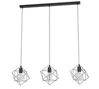 Eglo Lámpara colgante Straiton, lámpara vintage industrial de 3 luces, colgante de acero negro, lámpara para mesa de comedor, lámpara de salón suspendida con casquillo E27, largo 90,5 cm