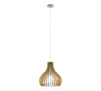 Eglo Lámpara colgante Tindori, lámpara suspendida vintage de 1 luz, lámpara de techo de acero y madera en níquel mate, arce, lámpara para comedor, salón colgante con casquillo E27, Ø 38 cm