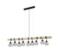 Eglo lámpara colgante Townshend 5, 9 focos vintage en diseño industrial, estilo retro de acero y madera, color negro, marrón, bombilla E27, certificado FSC