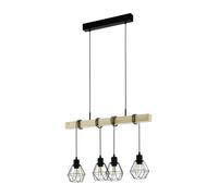 Eglo Lámpara colgante TOWNSHEND 5, lámpara de suspensión vintage con 4 bombillas de estilo industrial, lámpara colgada de acero y madera, negro, marrón, casquillo E27, certificado FSC