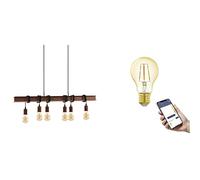 Eglo Lámpara colgante Townshend, lámpara LED vintage incl. 6 bombillas retro E27 Smart Home connect.z, lámpara industrial regulable de acero en marrón antiguo, blanco cálido