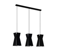 Eglo Lámpara colgante Valecrosia, lámpara suspendida industrial de 3 luces, lámpara de techo de acero negra y blanca, lámpara para comedor y salón con casquillo E27, longitud 84 cm