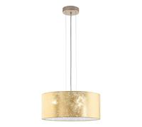 Eglo Lámpara colgante Viserbella, lámpara suspendida vintage de 3 luces | lámpara de techo de acero y textil en champán y oro, lámpara para comedor y salón con casquillo E27, Ø 53 cm