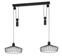 Eglo Lámpara colgante Winkworth, lámpara suspendida vintage de 2 luces, estilo industrial y retro, lámpara de techo de acero negro, iluminación para comedor y salón con casquillo E27