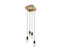 Eglo lámpara colgante Wootton, iluminación colgante 3 luces vintage, luz colgante de madera en marrón y metal en negro, de mesa de comedor, casquillo E27, L x A 25 cm