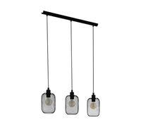 Eglo Lámpara colgante Wrington, lámpara de techo vintage de 3 luces, estilo industrial y retro, lámpara suspendida de acero, luz para comedor y salón en negro, casquillo E27, longitud 74 cm