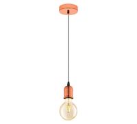 Eglo Lámpara colgante Yorth, lámpara de cuerda vintage industrial de 1 luz, lámpara suspendida de acero en cobre, cable en negro y blanco, lámpara para mesa de comedor y salón con casquillo E27