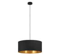 Eglo lámpara colgante Zaragoza para comedor, luminaria para sala y comedor, iluminador con pantalla de tela en negro y oro con decoración, casquillo E27, Ø 53 cm