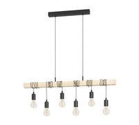 Eglo Lámpara de colgante TOWNSHEND, lámpara colgante vintage | con 6 bombillas de estilo industrial, lámpara colgada de acero y madera, color negro, marrón, casquillo E27, certificado FSC