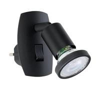 Eglo Lámpara de enchufe Parrini, con interruptor, foco giratorio, metal y plástico negro, luz cálida