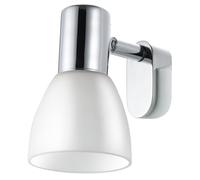 Eglo Lámpara de espejo con adhesivo, aplique de pared de metal y cristal opalino mate, lámpara para cuarto de baño en cromo, blanco, luz antihumedad, IP44, casquillo E14