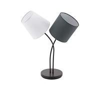 EGLO Lámpara de mesa Almeida, lámpara de mesita de noche textil de 2 focos, lámpara de cabecera de acero y tela, color negro, antracita, blanco, portalámparas