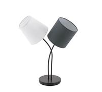 EGLO Lámpara de mesa Almeida, lámpara de mesita de noche textil de 2 focos, lámpara de cabecera de acero y tela, color negro, antracita, blanco, portalámparas
