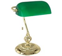 Eglo Lámpara de mesa Banker, lámpara vintage, retro, art decó, clásica, de escritorio de acero y cristal, de cabecera, oficina, latón, verde, iluminación con interruptor de tiro, casquillo E27