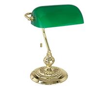 Eglo Lámpara de mesa Banker, lámpara vintage, retro, art decó, clásica, de escritorio de acero y cristal, de cabecera, oficina, latón, verde, iluminación con interruptor de tiro, casquillo E27