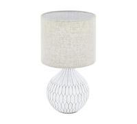 Eglo lámpara de mesa Bellariva 3, iluminador para cabecera de cerámica con estampado y pantalla textil marrón claro, luminaria con interruptor, bombilla para sala y dormitorio, E27