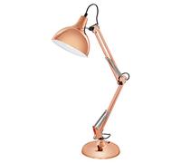 Eglo lámpara de mesa Borgillio, lámpara de escritorio vintage con 1 bombilla en diseño industrial, lámpara de mesita de noche de acero, color cobre, casquillo E27, incl interruptor