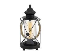 EGLO Lámpara de mesa Bradford, lámpara de mesa vintage con 1 bombilla, farola, lámpara de mesita de noche de acero, color negro, vidrio transparente, casquillo E27, incl interruptor