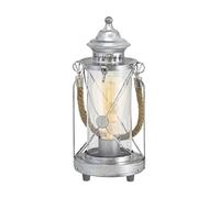 EGLO Lámpara de mesa Bradford, lámpara vintage de 1 luz, linterna, lámpara | para mesita de noche de acero, color: plata antigua, cristal: transparente, casquillo: E27, con interruptor