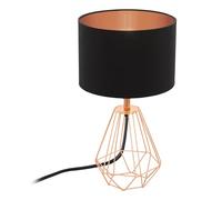 EGLO Lámpara de mesa CARLTON 2, lámpara de mesa vintage con 1 bombilla, lámpara de mesita de noche de acero y tela, colores cobre, negro, casquillo E14, interruptor incluido