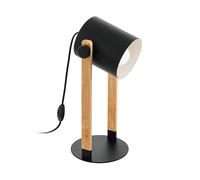 Eglo lámpara de mesa Hornwood, vintage en diseño industrial, lámpara de mesilla de noche retro de acero y madera, negro, crema, marrón, E27, incluye interruptor