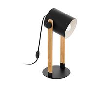 Eglo lámpara de mesa Hornwood, vintage en diseño industrial, lámpara de mesilla de noche retro de acero y madera, negro, crema, marrón, E27, incluye interruptor