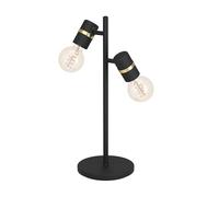 EGLO lámpara de mesa Lurone, luminaria de 2 luces con puntos móviles para mesa de noche, iluminador de metal en negro y latón, luz deco salón, casquillo E27