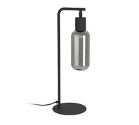 Eglo Lámpara de mesa Maione, iluminación de noche con pantalla de cristal ahumado, metal negro y vidrio gris, casquillo E27, 50,5 cm