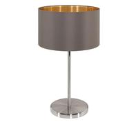 EGLO Lámpara de mesa Maserlo, lámpara de escritorio textil de 1 foco, luz mesita de noche de acero y tela, color níquel mate, capuchino, oro, portalámparas E27, incl interruptor