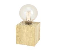 EGLO lámpara de mesa Prestwick 2, luminaria deco, iluminador para mesita de noche, cubo de madera al natural, FSC100HB, luz para sala y dormitorio, casquillo E27