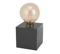 EGLO lámpara de mesa Prestwick 2, luminaria deco, iluminador para mesita de noche, FSC100HB, cubo de madera en negro mate, luz para sala y dormitorio, casquillo E27
