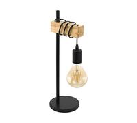 EGLO Lámpara de mesa TOWNSHEND, lámpara de mesa vintage, lámpara retro y industrial, lámpara de mesita de noche de acero y madera, color negro, marrón, casquillo E27, incl Interruptor